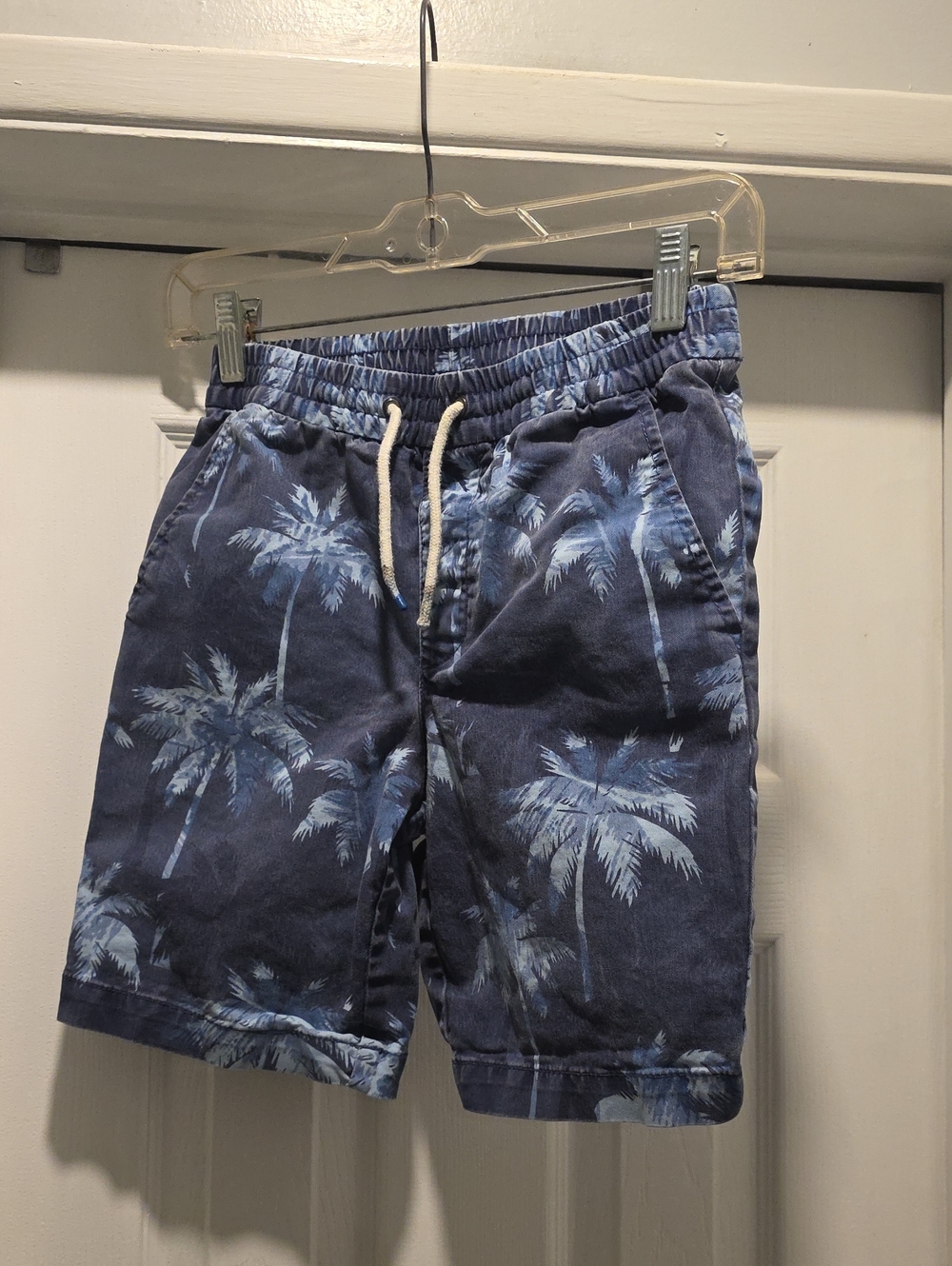 GAP Navy and Light Blue Palm-Print Swim Trunks